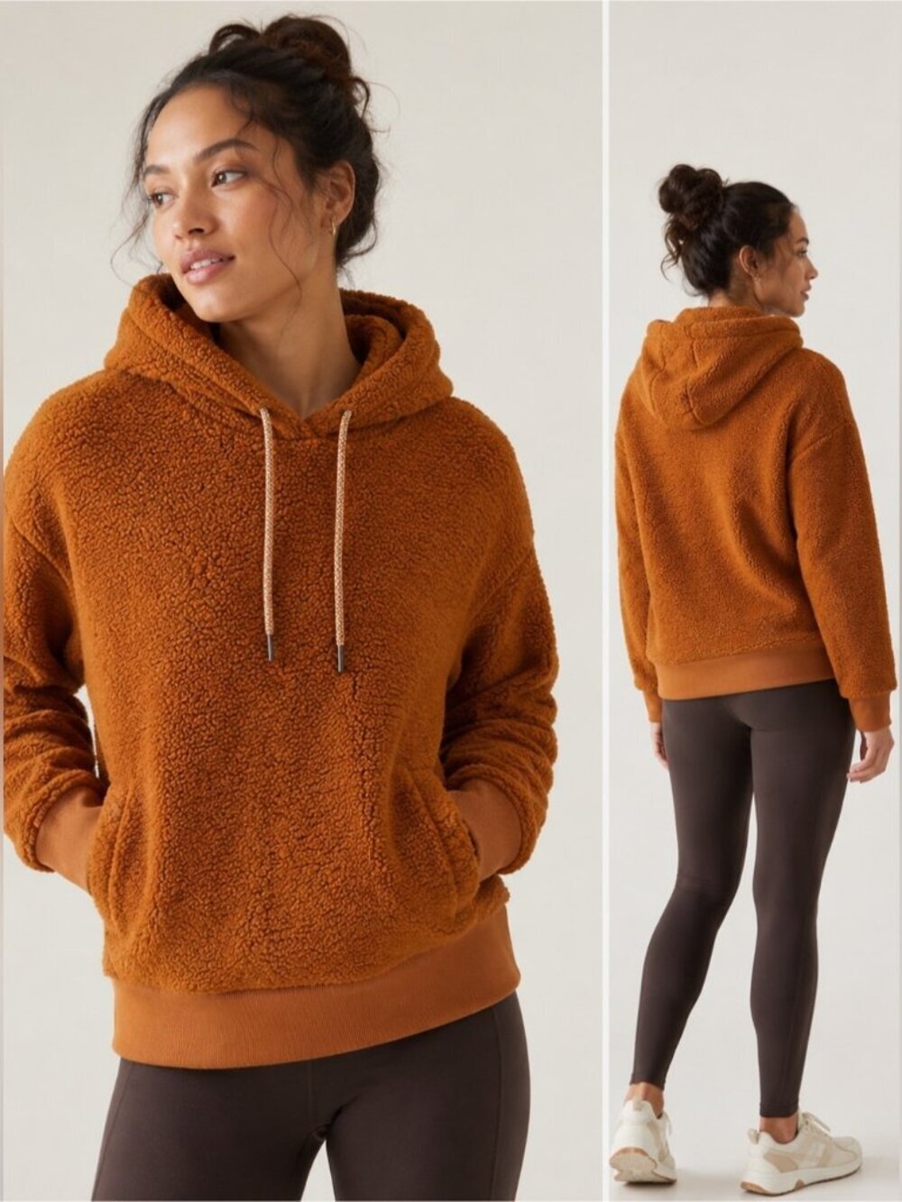 Athleta Tugga Sherpa Hoodie Burnt Orange XL Cozy Pullover Fleece
